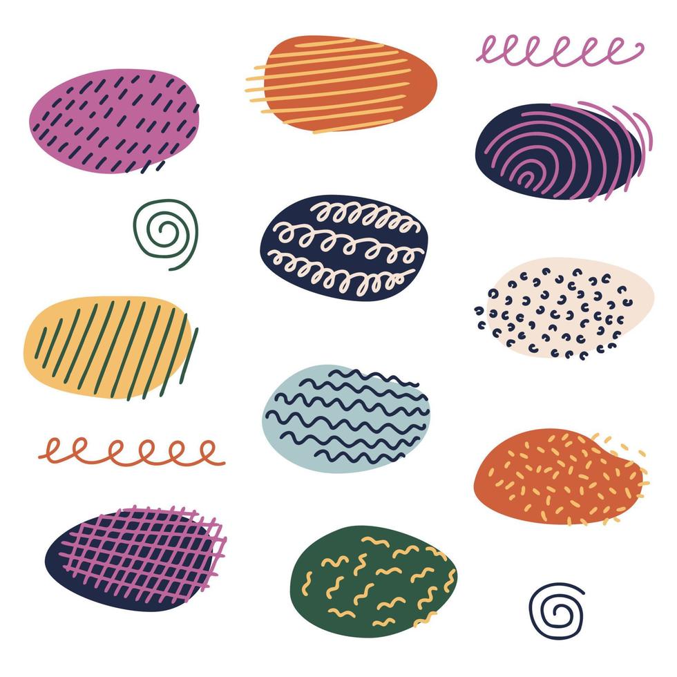 A set of multicolored spots with different textures, shapes, springs. vector