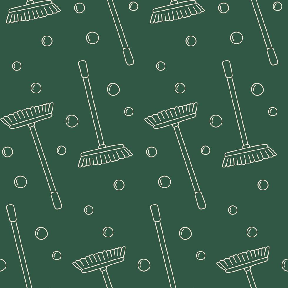 Seamless pattern with a mop and bubbles on a green background. vector