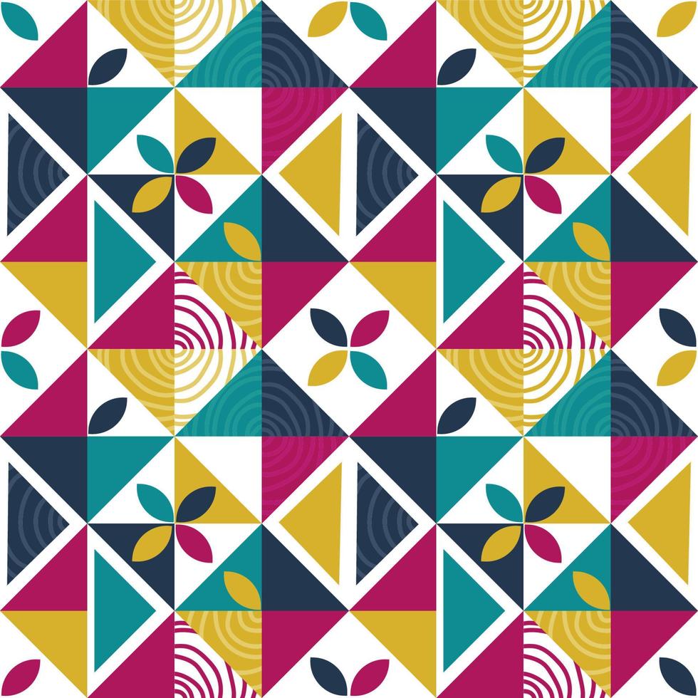 resumen mosaico geométrico sin costura modelo con vistoso colores vector ilustración.retro fondo.sin costuras geométrico textura con cuadrados, triangulos y floral modelo para impresión,textil,web diseño