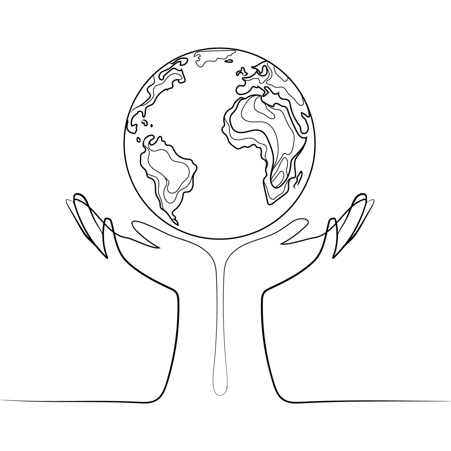 Planet Earth In Cupped Human Hands Line Art Drawing Sketch Vector Planet Earth In Cupped Human Hands Line Art Drawing Sketch Vector