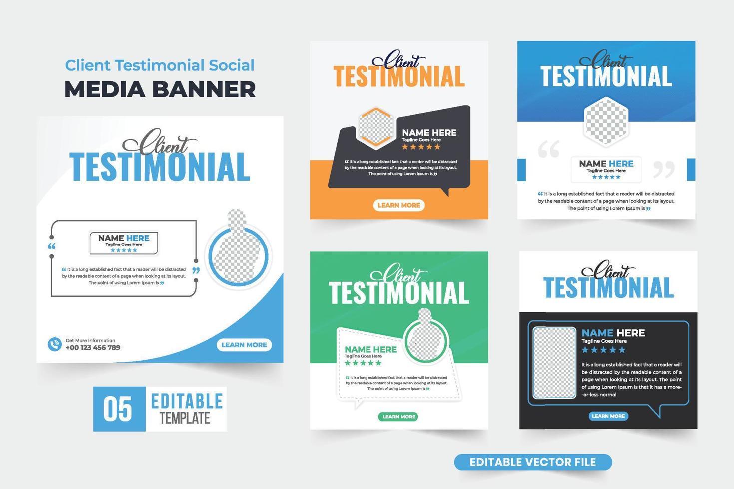 Customer feedback review set with rating sections. Customer feedback testimonial or testimonial template bundle design for websites. Business client testimonials collection with dark color. vector