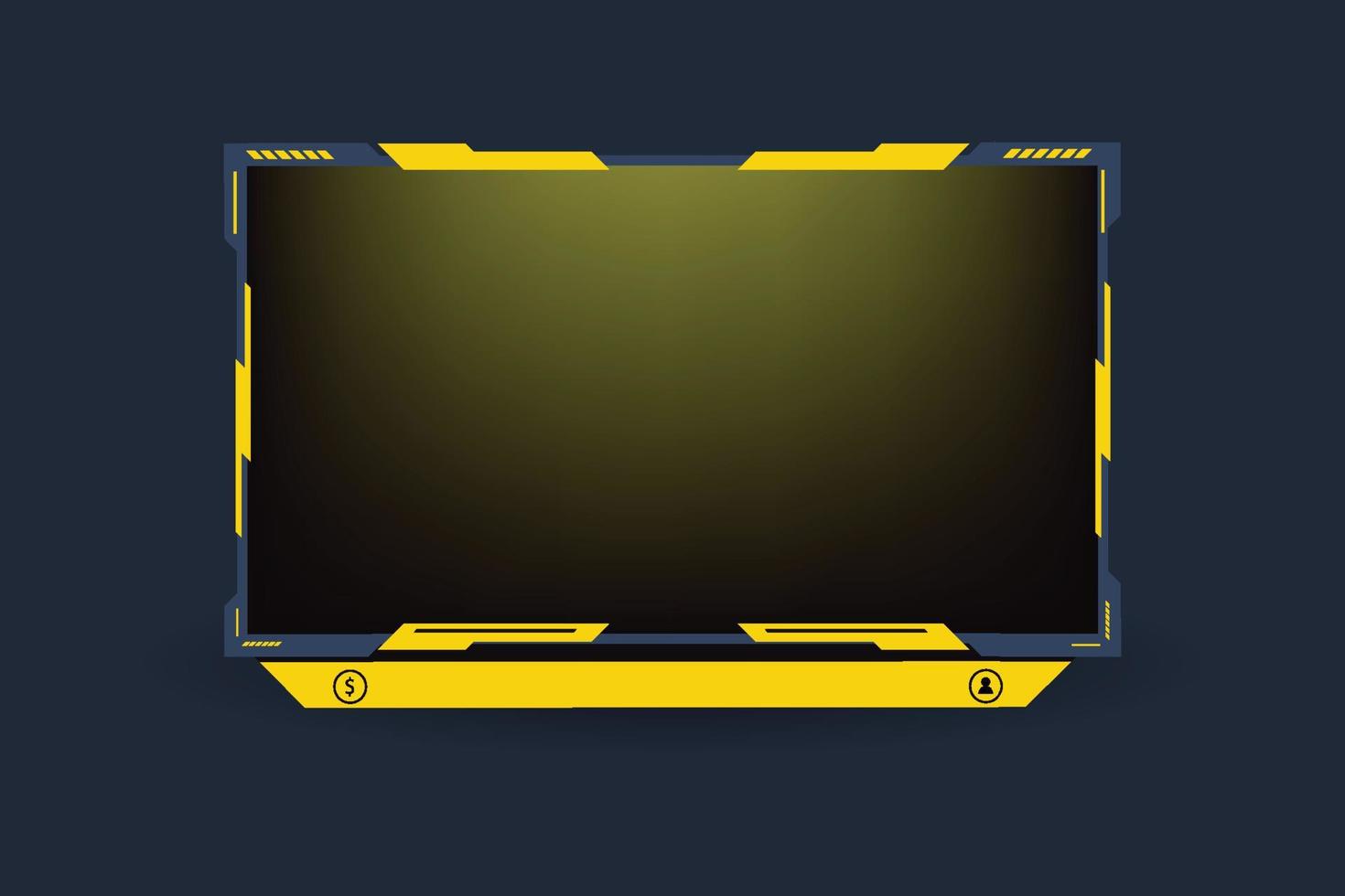 Live streaming screen overlay vector for online gamers. Broadcast streaming overlay with yellow and dark colors. Live gaming overlay decoration with subscribe buttons and an offline screen.