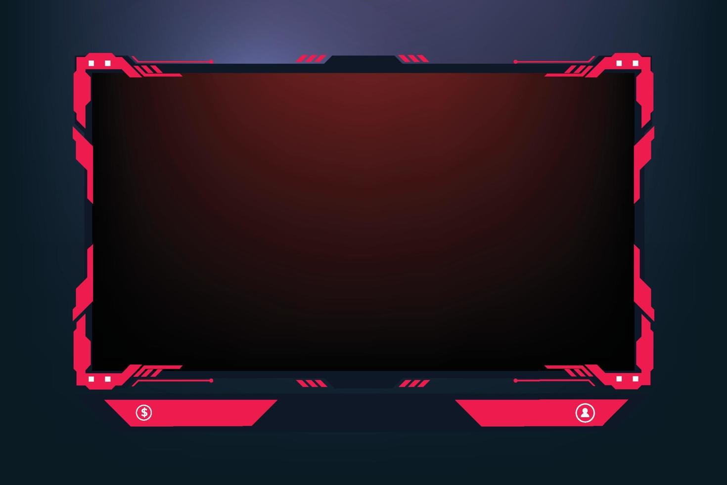 diseño de superposición de juego futurista con formas abstractas. Superposición de juegos modernos y vector de panel de pantalla en línea en un fondo oscuro. superposición de transmisión en vivo y diseño de borde de transmisión con color rojo.