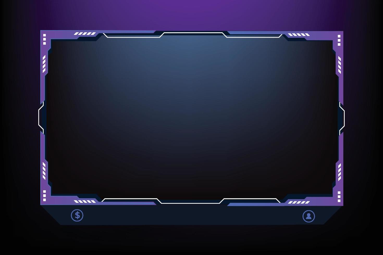 Digital live streaming overlay vector. Broadcast screen design with abstract shapes. Futuristic gaming panel design. Live gaming overlay panel and offline frame background with purple and dark colors. vector