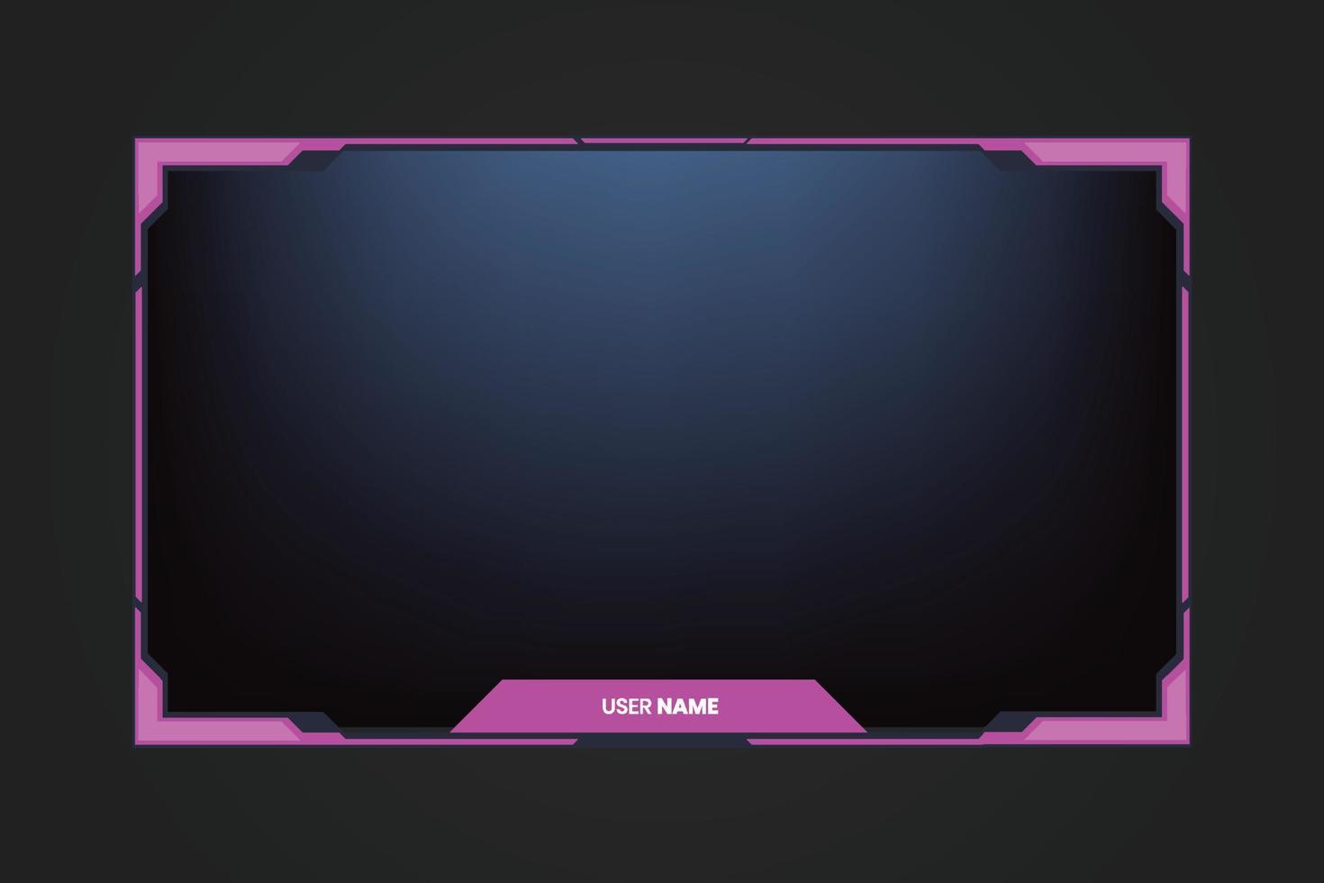 Simple gaming screen interface and streaming overlay vector with girly pink colors. Online girl gamer screen panel decoration on a dark background. Streaming overlay template vector with buttons.