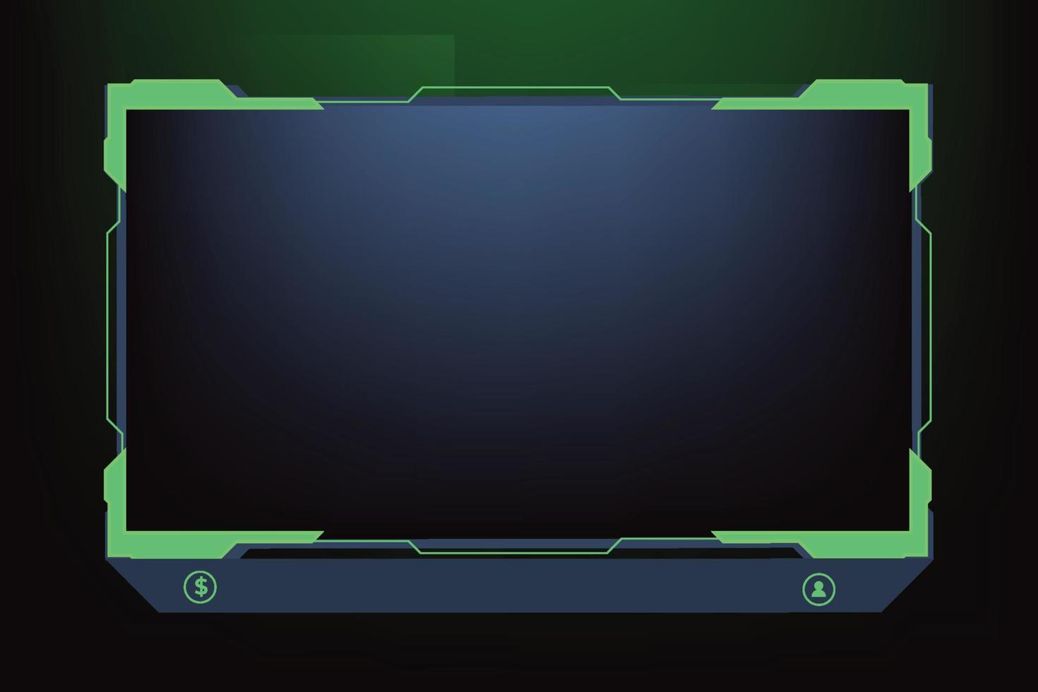 decoración de superposición de juego verde futurista para jugadores en línea. vector de superposición de transmisión en vivo con sección de pantalla fuera de línea y botones coloridos. diseño de superposición de transmisión en vivo para paneles de pantalla.