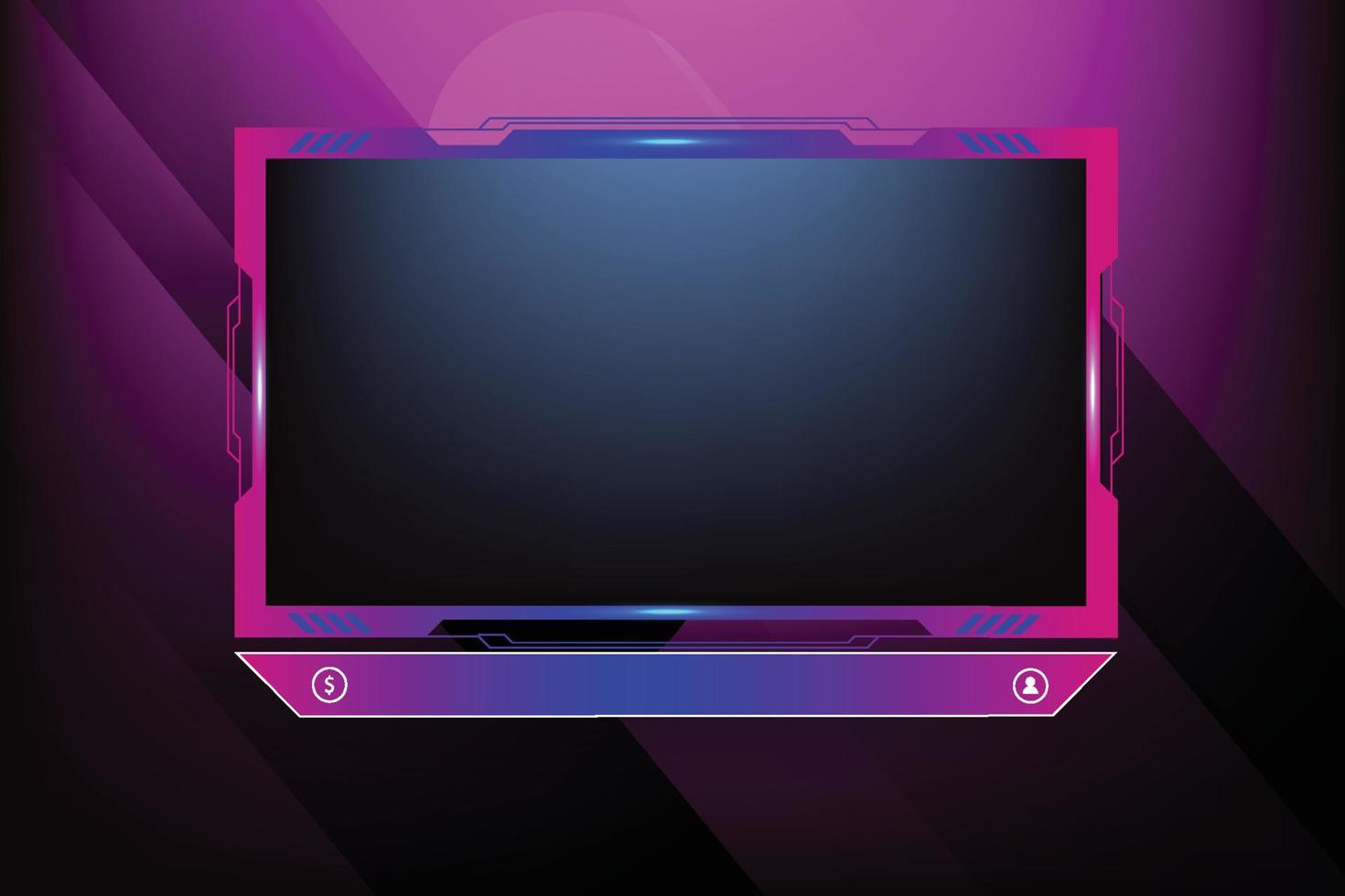 Live streaming overlay decoration with girly pink and blue color shade. Online gaming screen panel and border design for gamers. Live broadcast elements vector with colorful buttons.