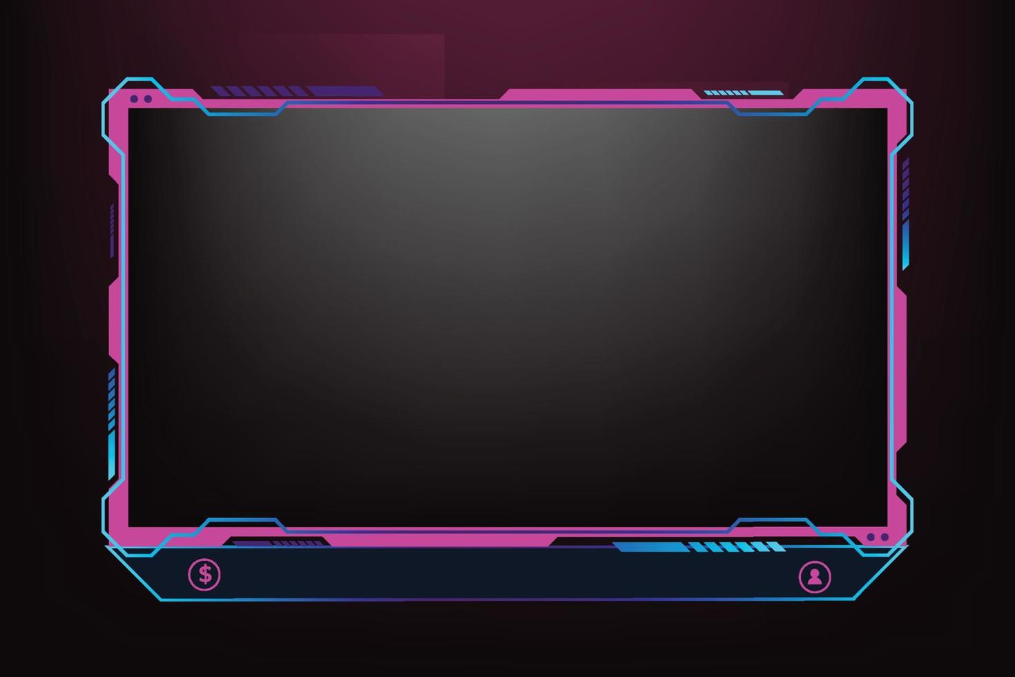Girly gaming screen panel with pink and dark colors. Online streaming overlay decoration with abstract shapes. Live streaming overlay design with futuristic shapes and buttons. Broadcast overlay. vector