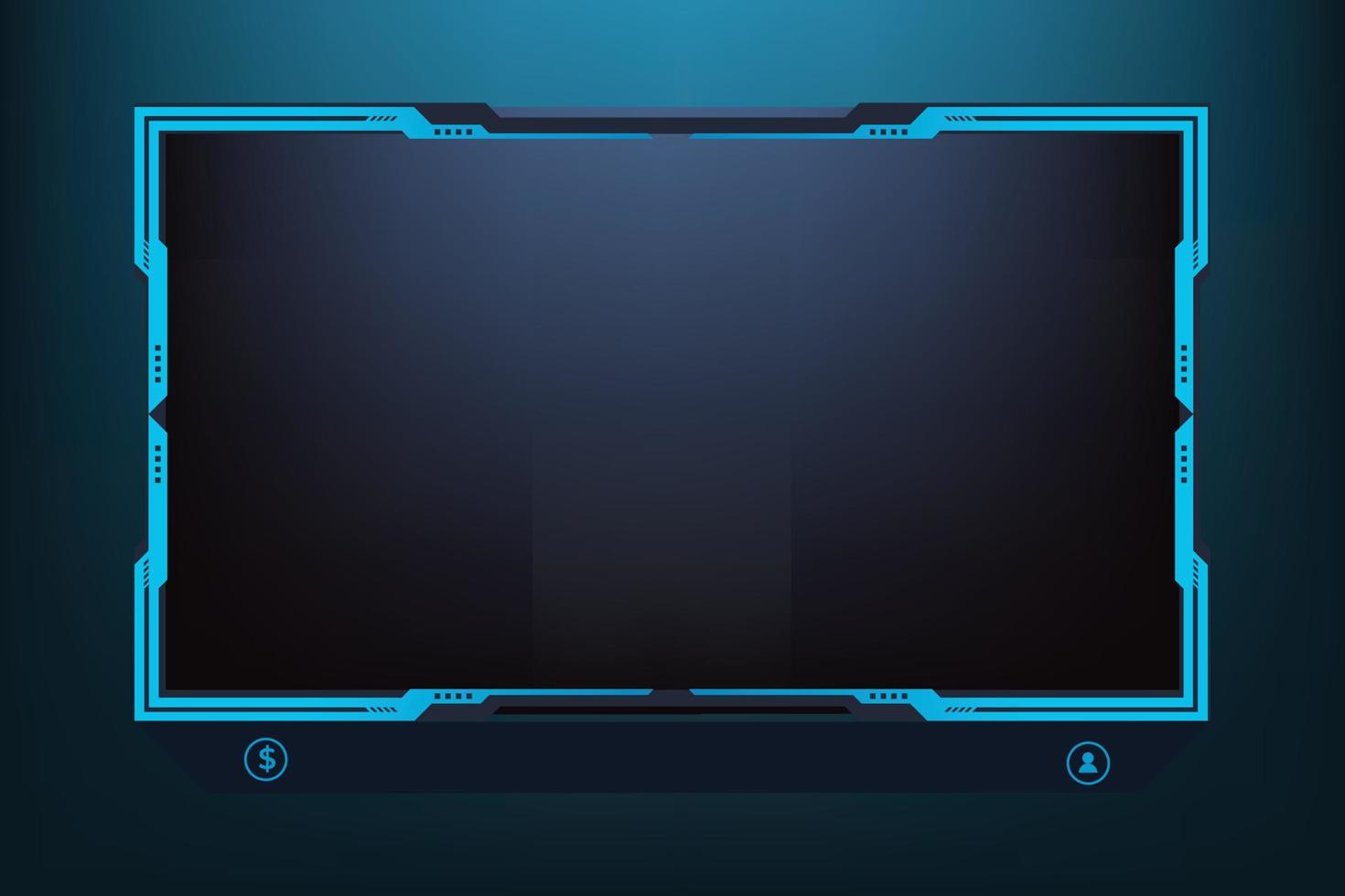 Simple broadcast screen interface design with blue colors on a dark background. Live gaming screen border vector for online gamers. Online user interface decoration with abstract shapes.
