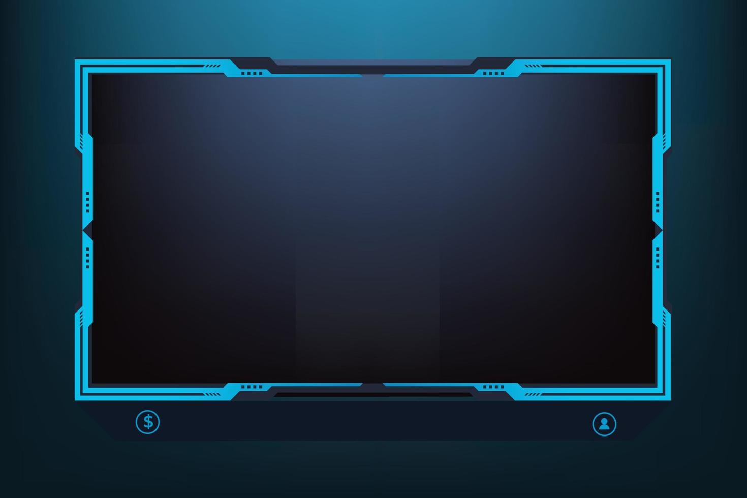 diseño de interfaz de pantalla de transmisión simple con colores azules sobre un fondo oscuro. vector de borde de pantalla de juego en vivo para jugadores en línea. decoración de interfaz de usuario en línea con formas abstractas.