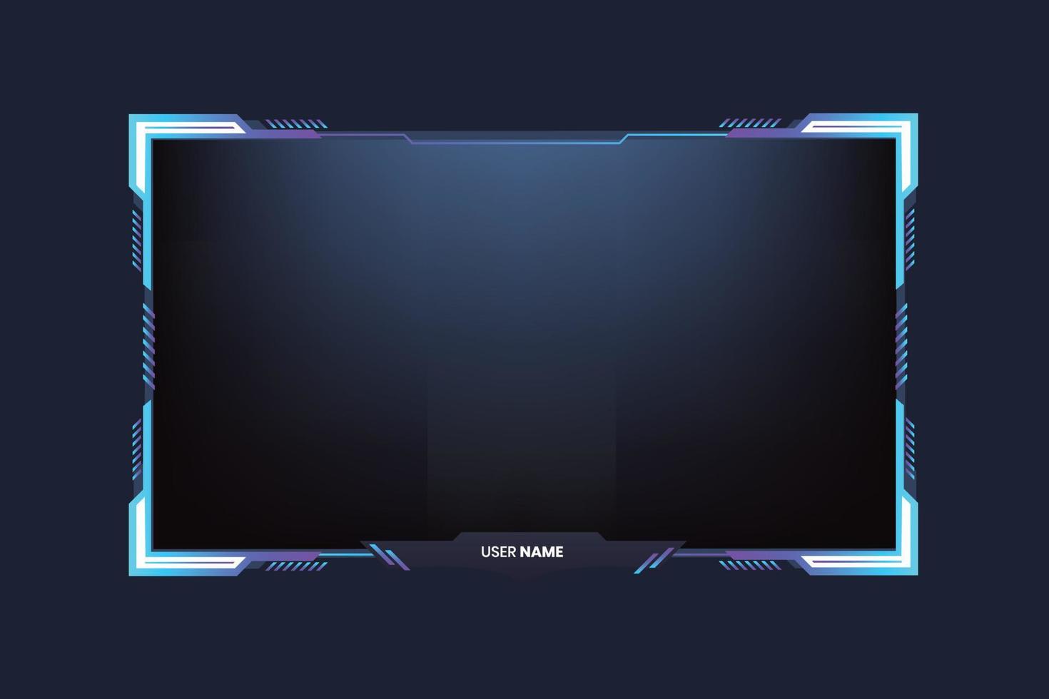 Live streaming overlay for online gamers. Gaming frame and streaming template with blue color. Simple streaming overlay and screen interface vector on a dark background. Modern gaming frame design.