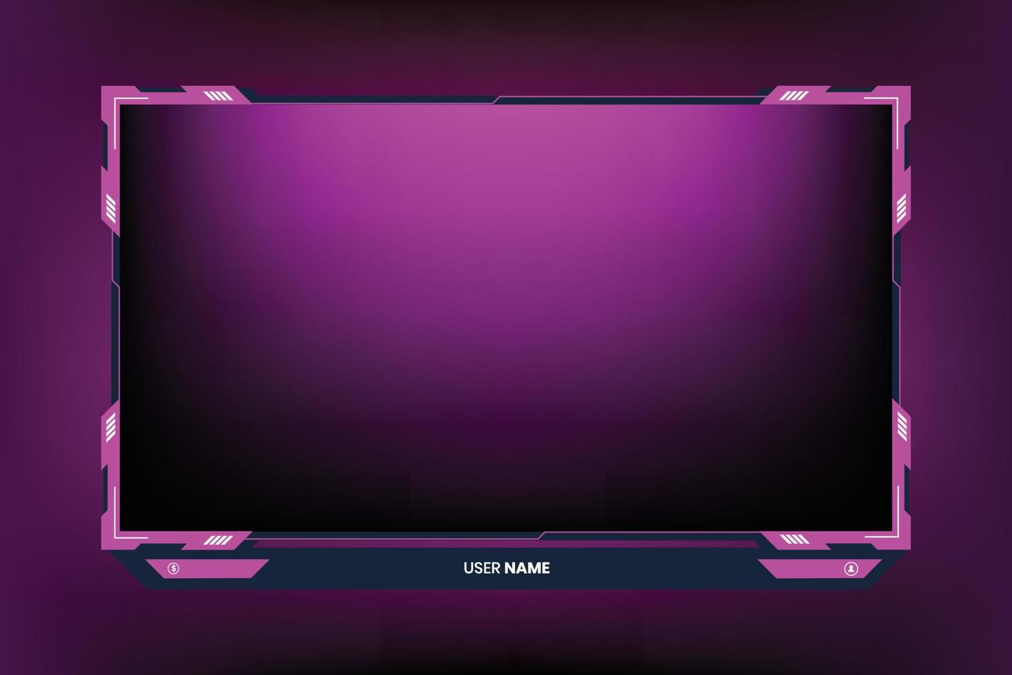 Futuristic gaming screen interface decoration with girly pink color. Girl gamer streaming overlay design with creative abstract shapes. Online gaming overlay vector on a dark background.