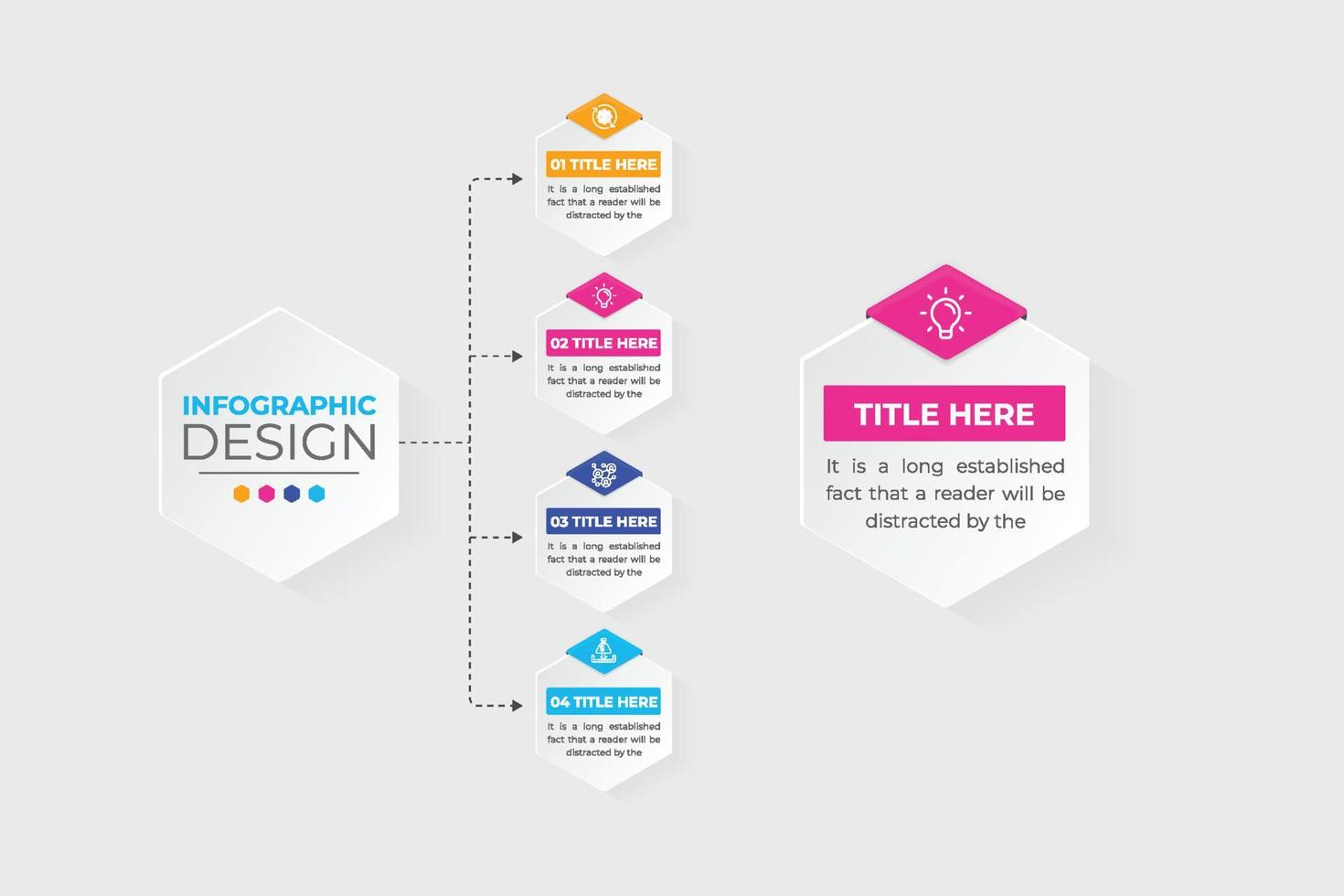 Data explanation and project classification infographic template vector with colorful geometric shapes. Office and business presentation diagram flowchart vector. Data visualization infographic.