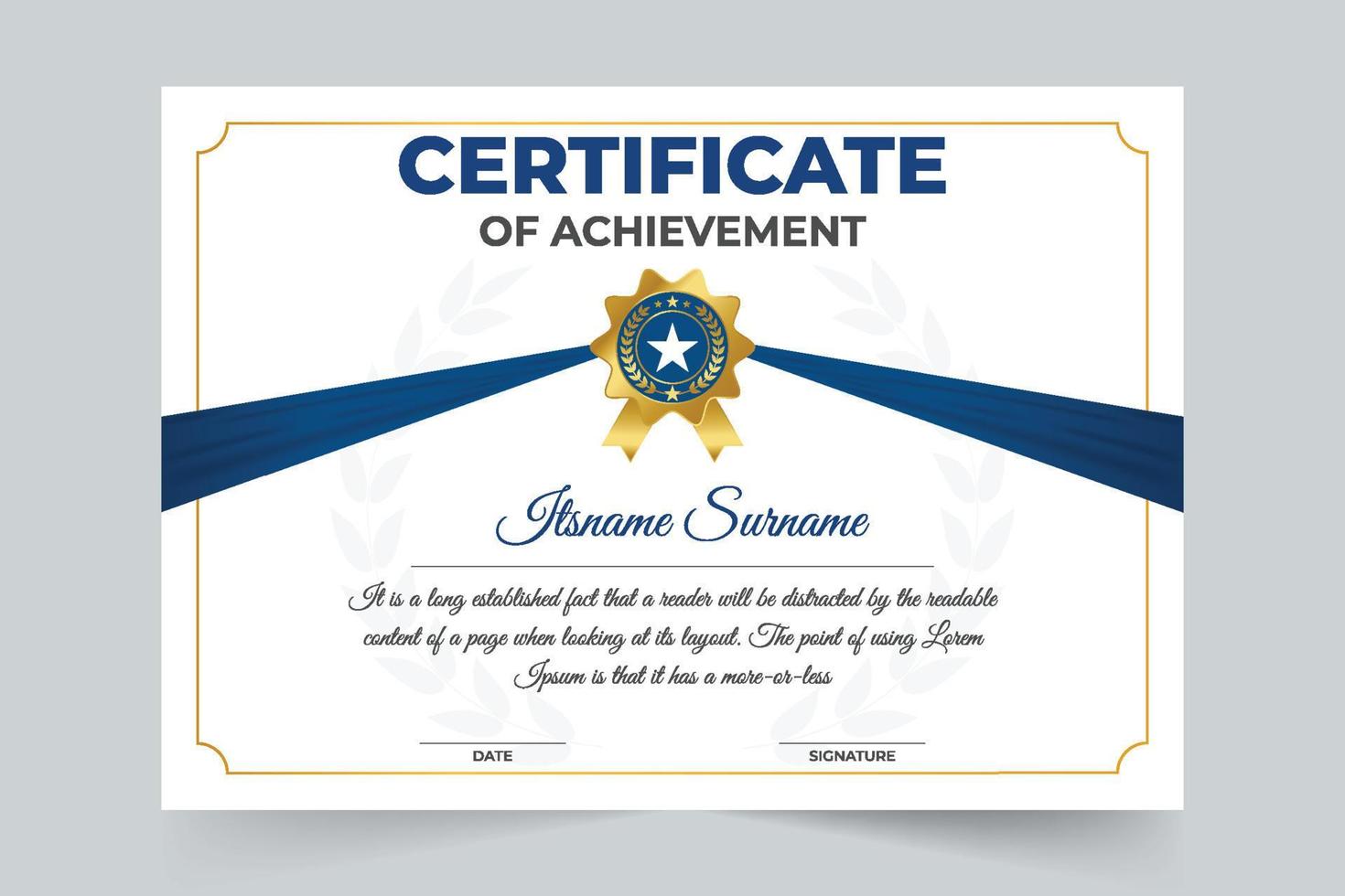 Simple academic certificate design with golden badge and calligraphy. Award and Achievement credentials designed for appreciation and honor. Certificate document of achievement vector. vector