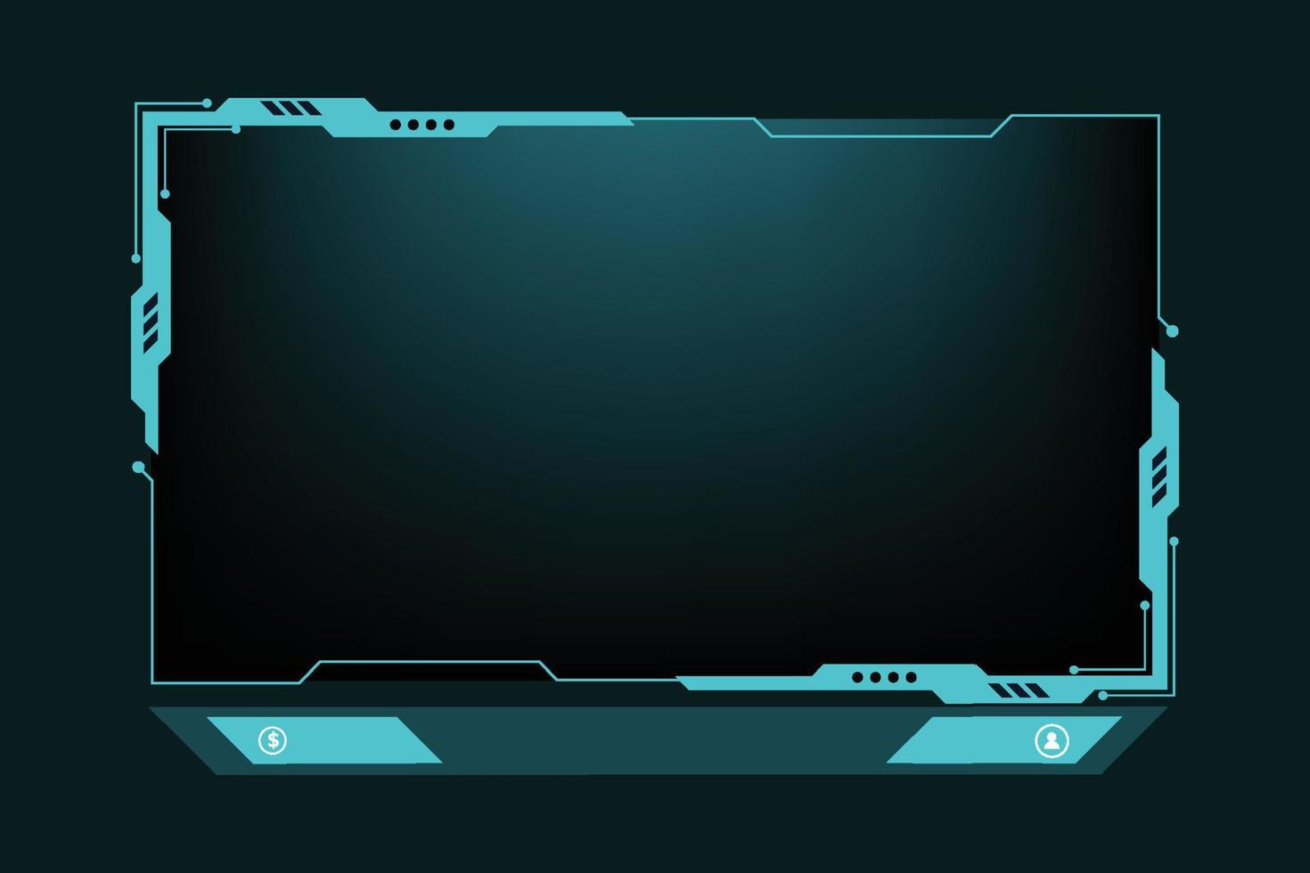 Online gaming overlay and screen interface decoration. Live broadcasting screen panel design vector with abstract shapes. Online streaming overlay design for gamers with shiny blue color.