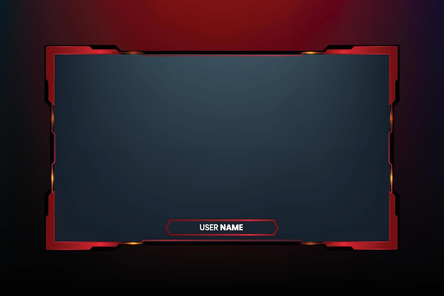 Futuristic gaming screen panel design with blood red color borders. Dark streaming overlay design with digital shapes for gamers. Live gaming broadcast frame vector for online streamers.