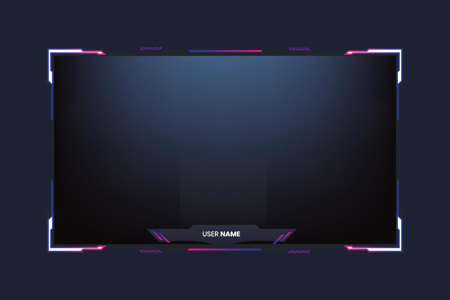 Futuristic gaming frame border design with online and offline screens. Modern gaming overlay layout vector for streamers. Live streaming overlay template design with simple shapes and buttons.
