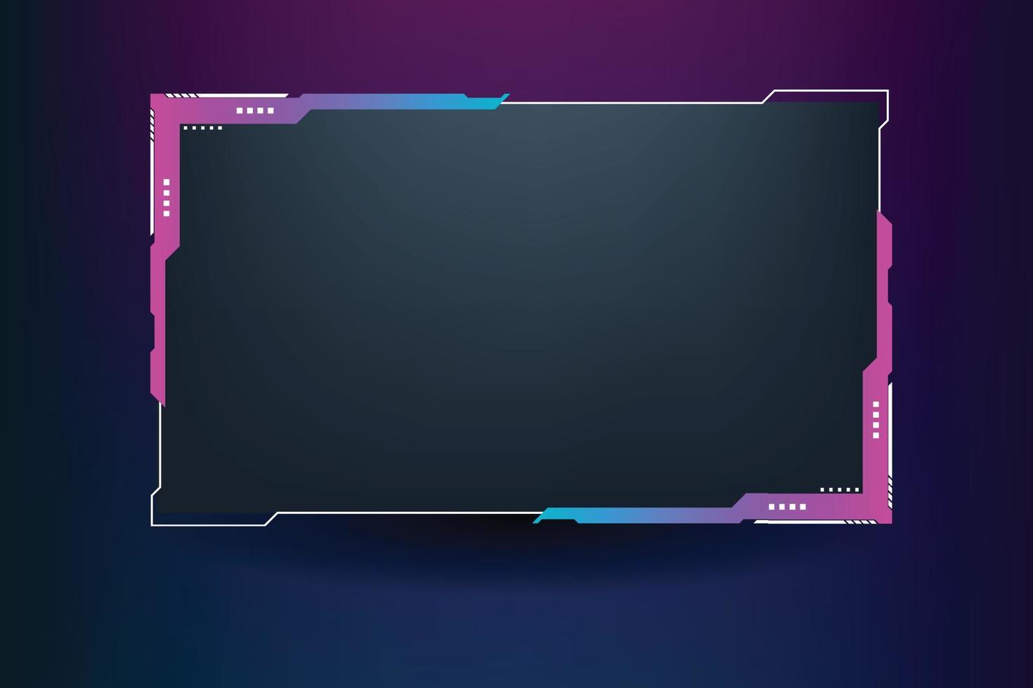 diseño de panel de pantalla de juego con colores rosa y azul. diseño de borde de pantalla de transmisión único para jugadores y streamers en línea. vector de superposición de transmisión en un fondo oscuro y con botones.