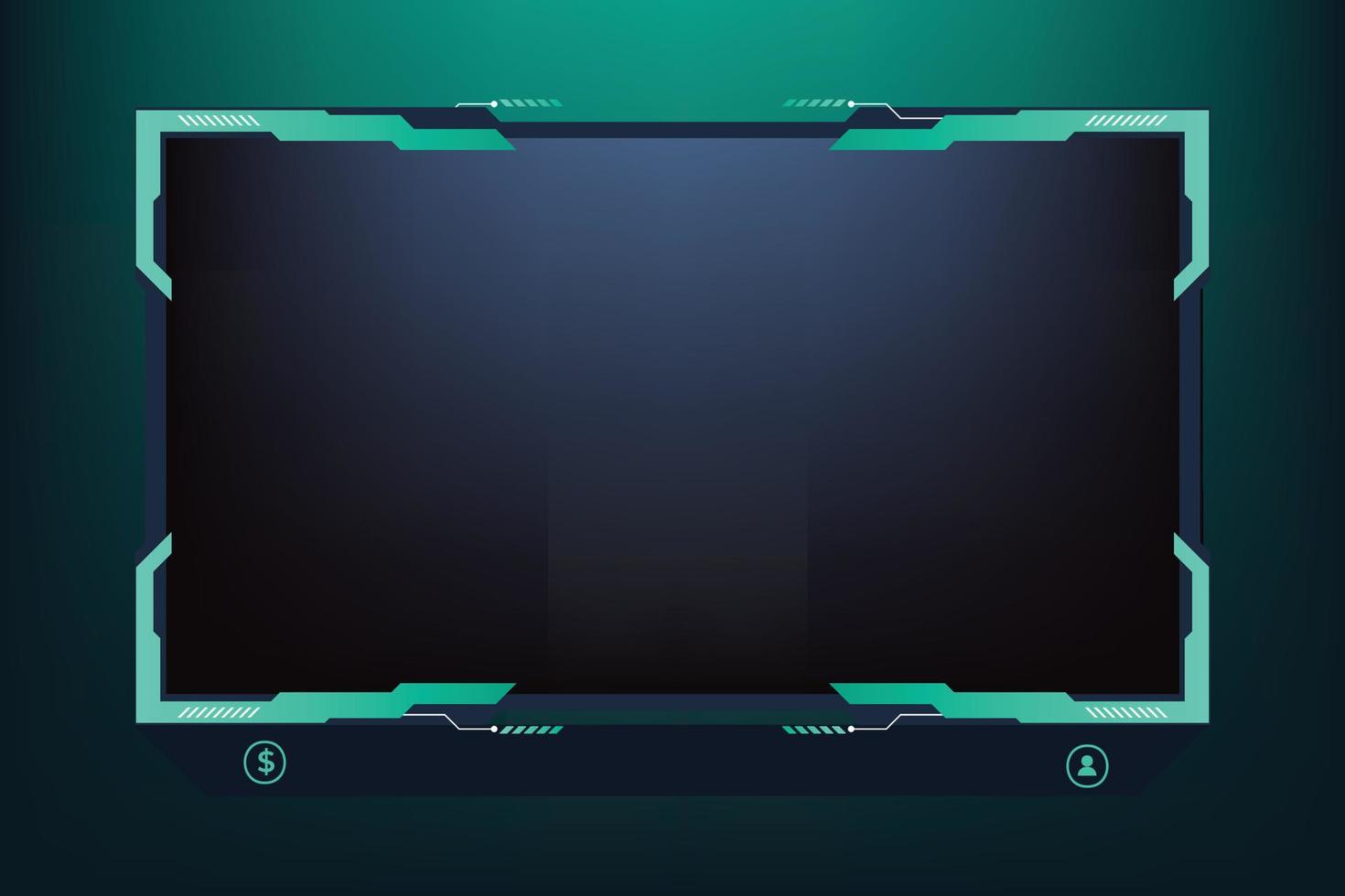 creativo juego de azar pantalla marco diseño con oscuro verde color en un negro antecedentes. futurista pantalla cubrir decoración con en línea botones. En Vivo transmisión transmitir pantalla panel con resumen formas vector