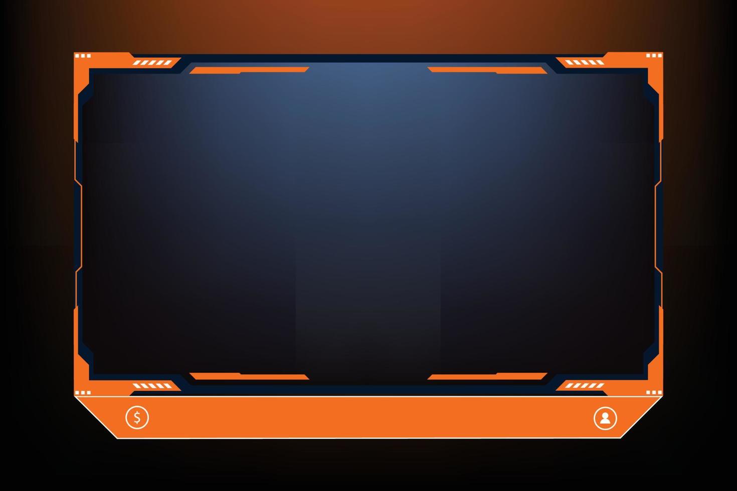 vector de superposición de juegos con formas de color naranja y oscuro. marco de superposición de transmisión y decoración de interfaz de pantalla. diseño de superposición de transmisión en vivo futurista con formas creativas para jugadores en línea.