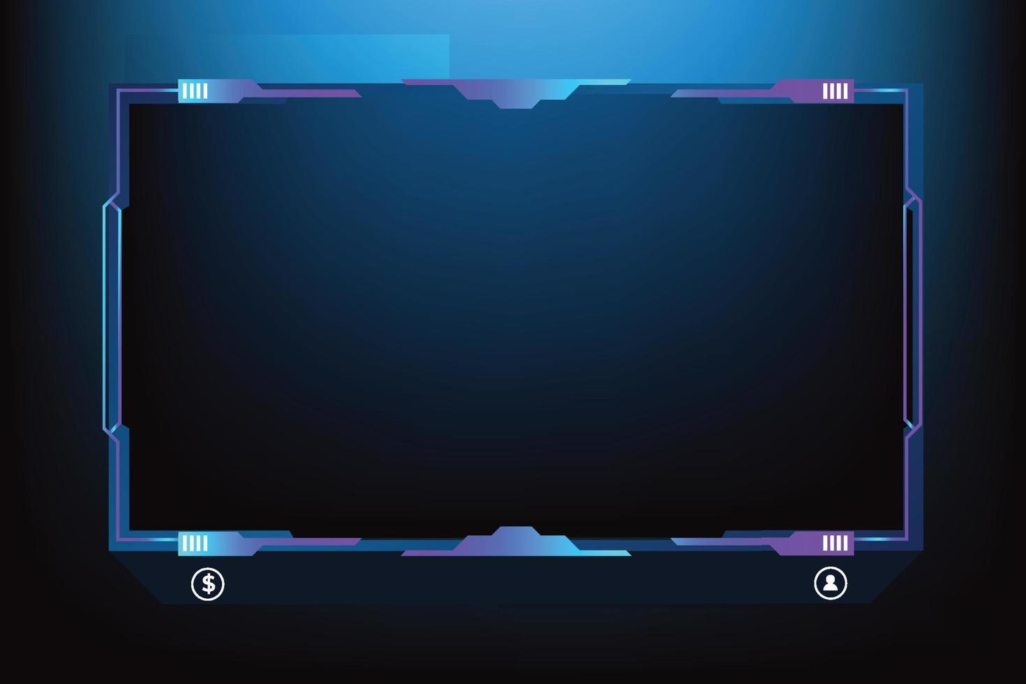 Futuristic live streaming button vector with blue color. Broadcast screen overlay design with digital abstract shapes. Live online gaming overlay and streaming icon vector with buttons.
