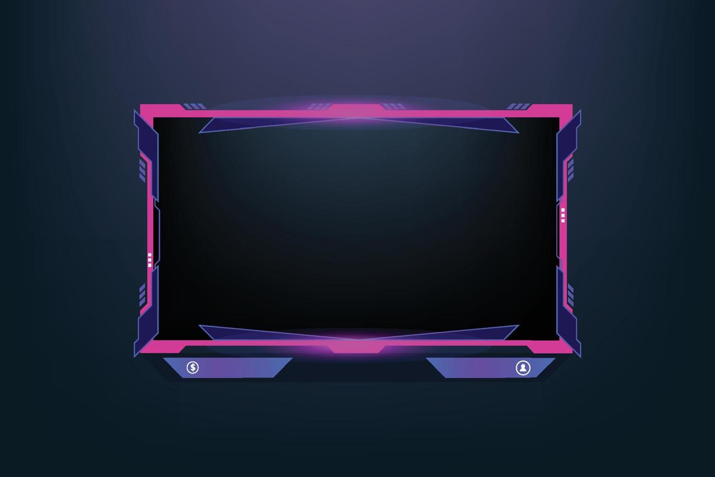 Live streaming overlay vector with girly pink color borders. A futuristic broadcast screen panel for online gamers with buttons. Online gaming screen border design for girl gamers.