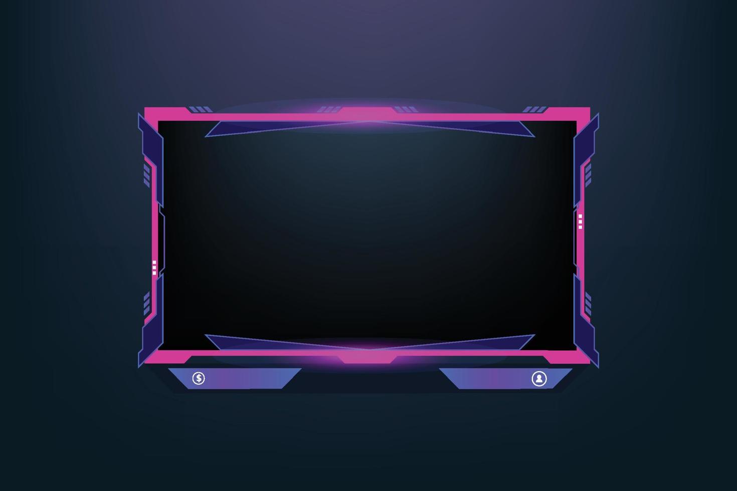 Live streaming overlay vector with girly pink color borders. A futuristic broadcast screen panel for online gamers with buttons. Online gaming screen border design for girl gamers.