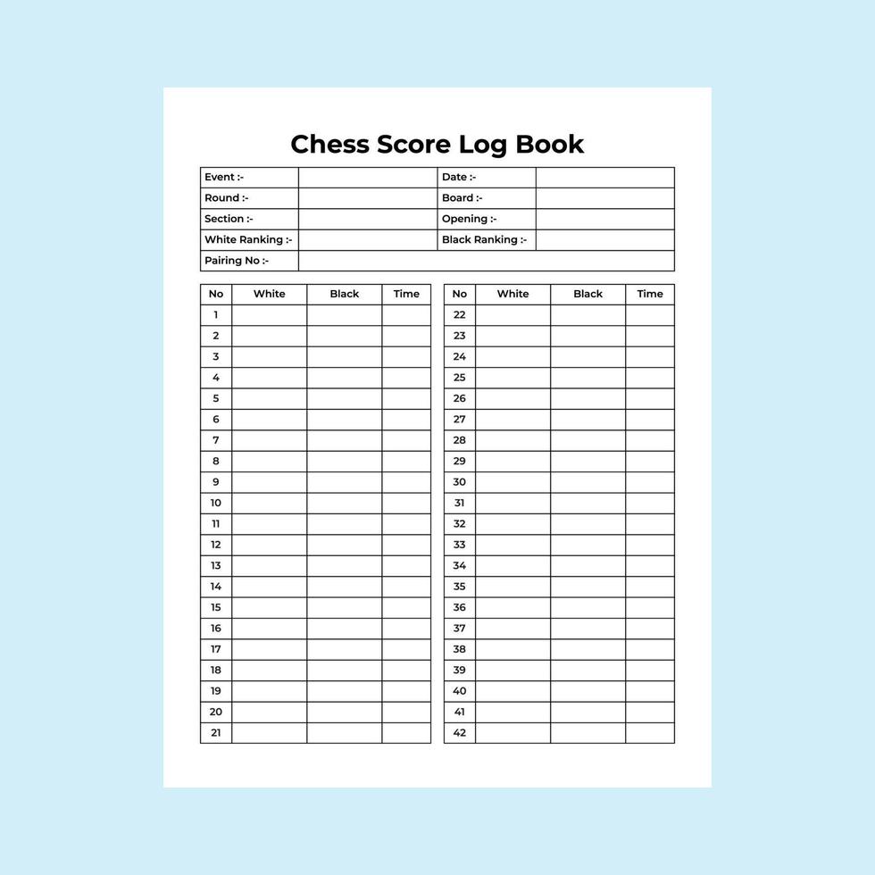 Chess score log book interior. Chess game tracker and score checker template. Journal interior. Chess game information tracker and score notebook for player's. 20919317 Vector Art at Vecteezy for Free Chess Score Sheets Printable