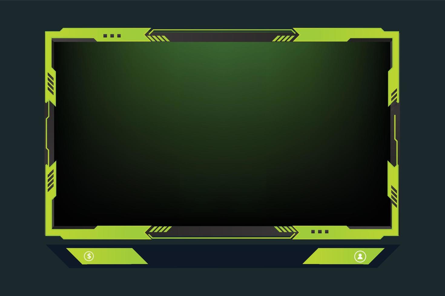 Live broadcast screen panel vector with green color. Online gaming frame decoration with buttons. Live streaming overlay vector with offline screen. Futuristic screen border design for online gamers.