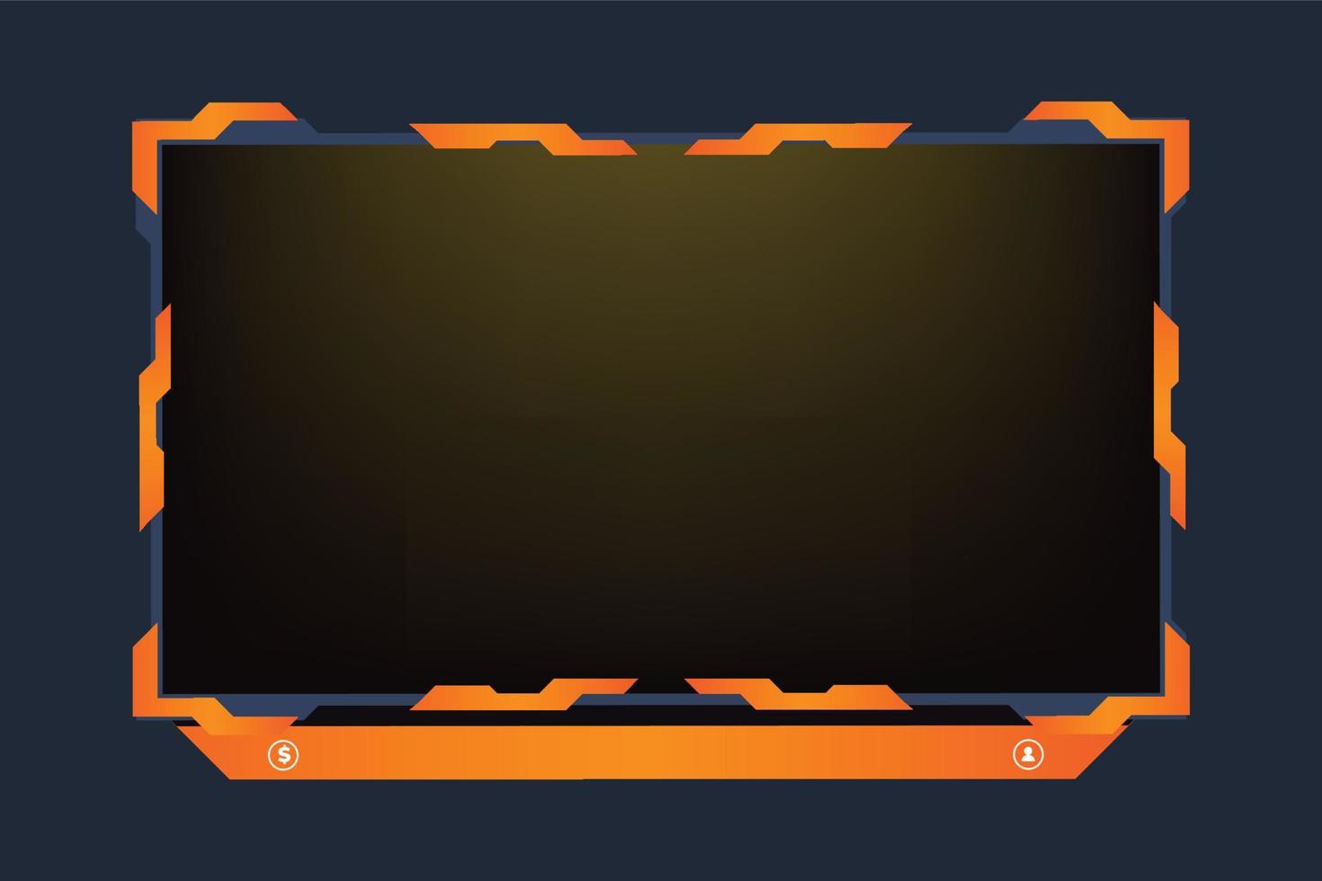 Gaming screen panel decoration with fire color and modern shapes. Metallic live streaming overlay decoration for online gamers. Streaming broadcast info layout vector with buttons.