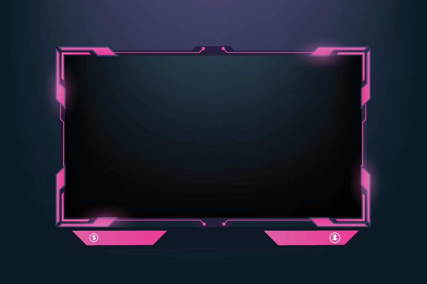 Modern streaming screen interface decoration for girl gamers. Futuristic gaming overlay design with abstract shapes and buttons. Live gaming screen border design with pink color shapes. vector