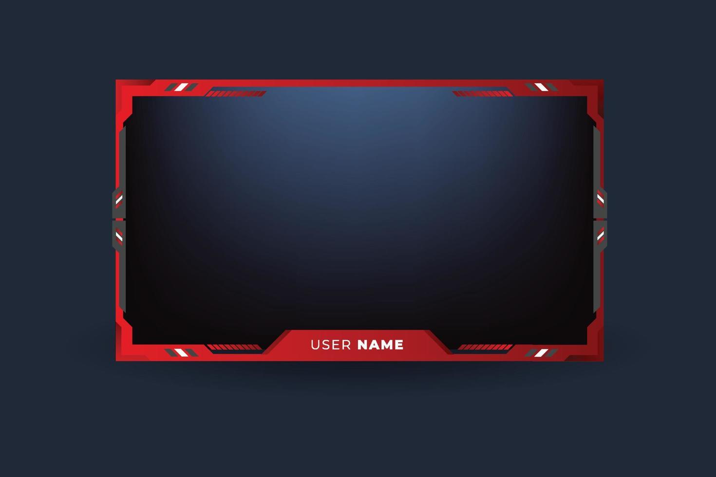 vector de superposición de transmisión en vivo con color rojo y oscuro. diseño de superposición de transmisión con botones para jugadores en línea. diseño de marcos sin conexión para jugadores. superposición de panel de pantalla de juego en vivo con botones de transmisión.