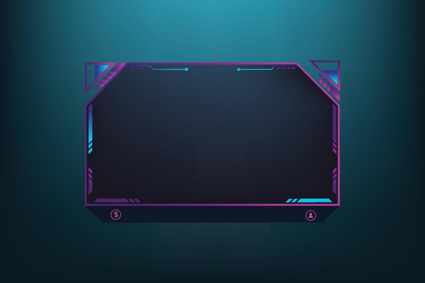 Digital online gaming overlay design with modern abstract shapes and dark screen panels. Futuristic streaming overlay vector for broadcast screen panel. Live gaming frame design with digital buttons.