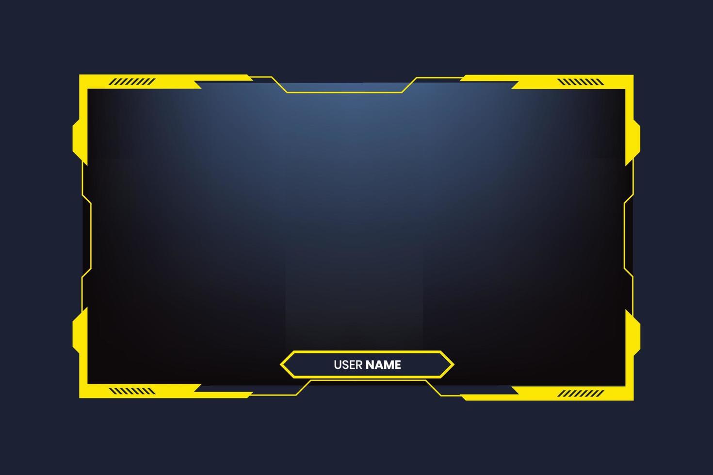 Broadcast screen interface design with button elements for live streaming screens. Futuristic stream overlay vector design. Online gaming overlay vector with yellow color shapes on a dark background.