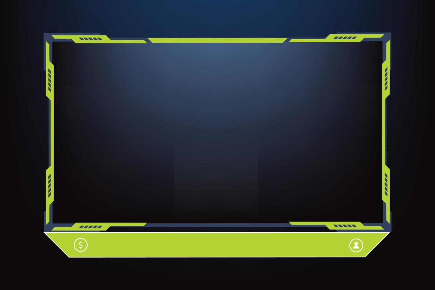 Live streaming overlay vector for online gamers. Online gaming frame vector with green color. Futuristic screen border design with an offline screen. Live broadcast screen decoration with buttons.