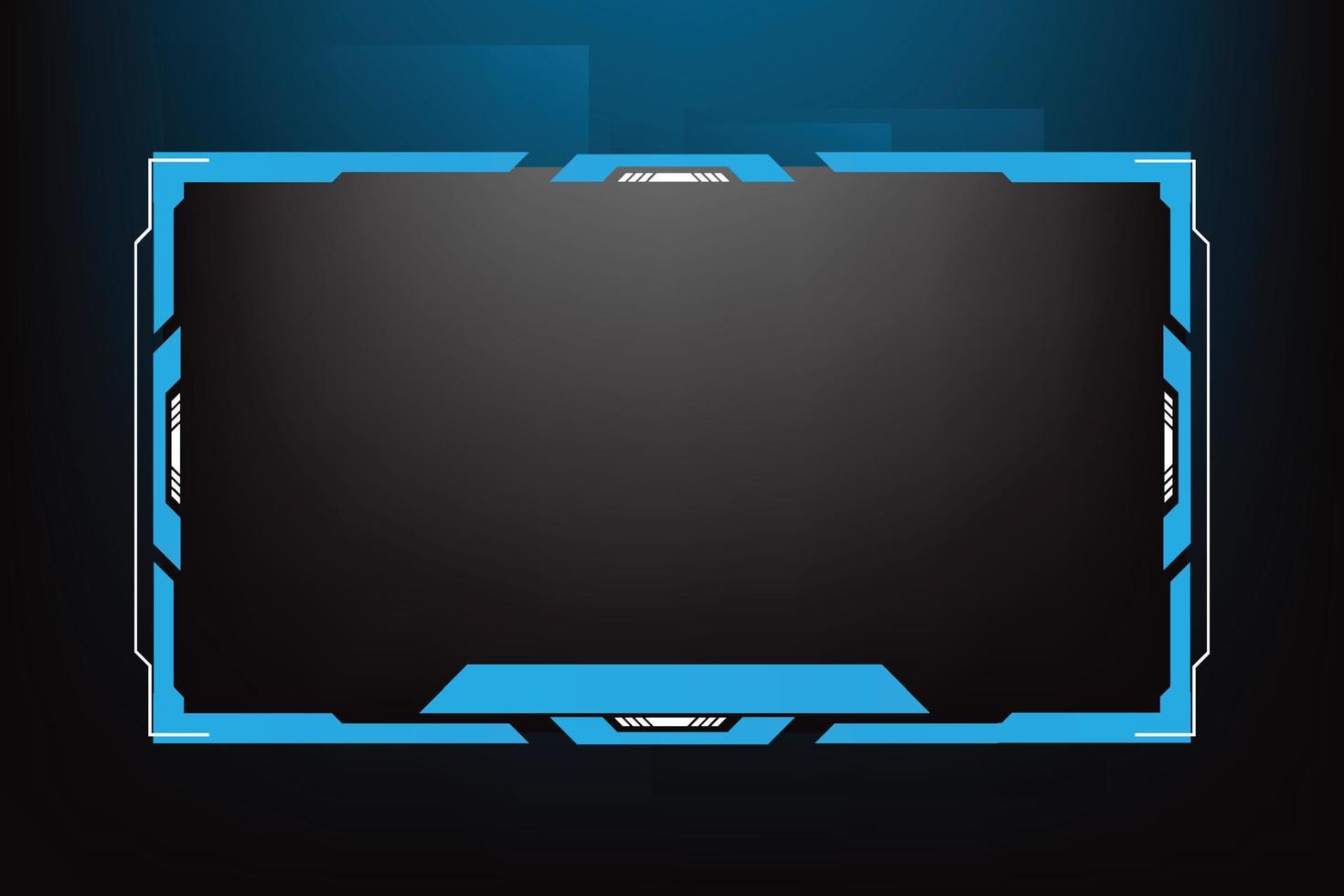 Online gaming overlay layout vector with blue colors. Broadcast screen panel decoration with online buttons on a dark background. Screen interface and frame border design for live gamers.