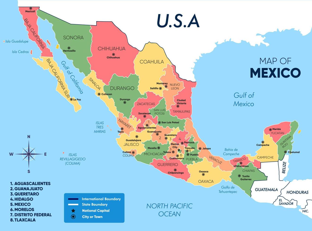 Flat Mexico Map Template Design vector