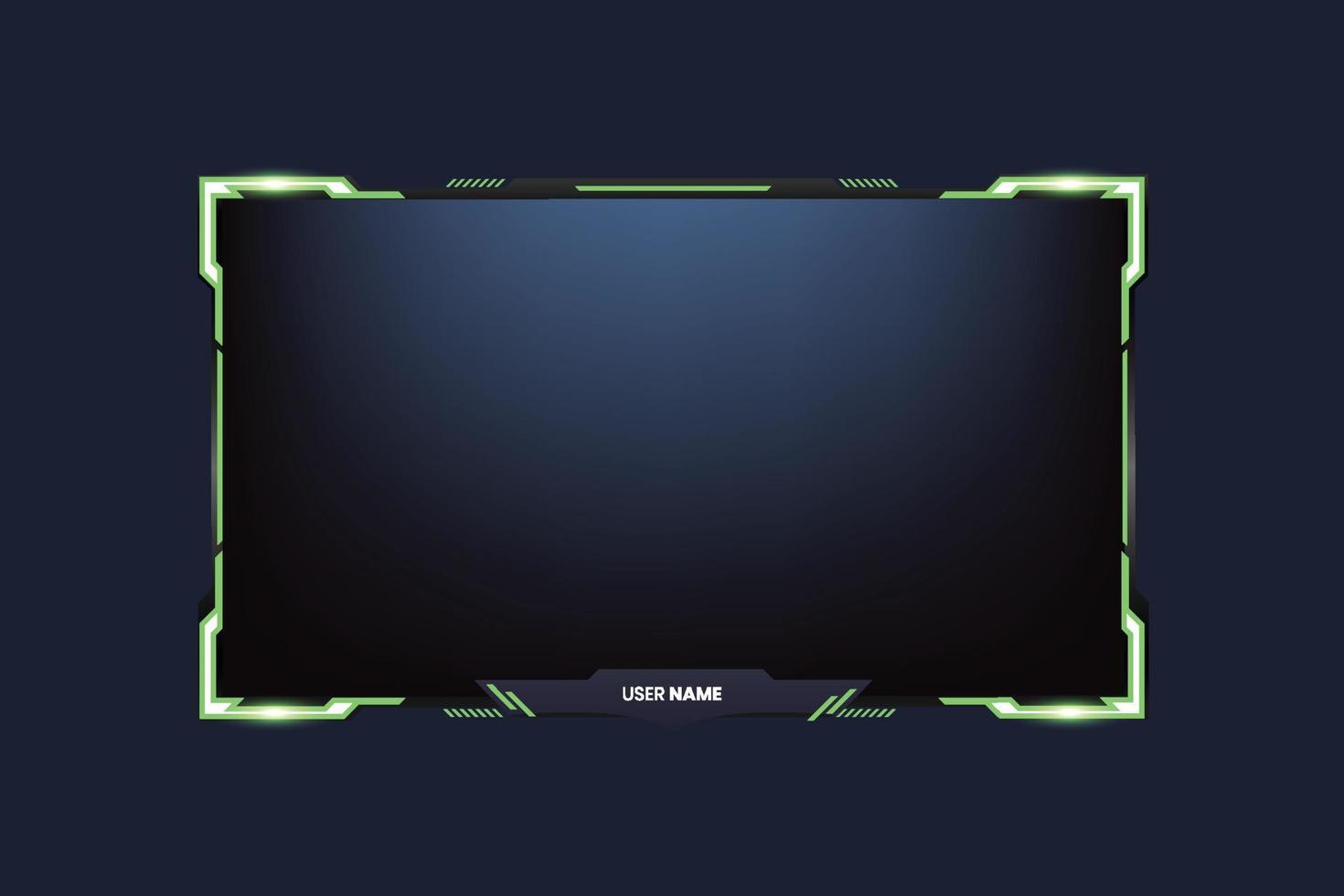 Live streaming screen overlay design. Gaming overlay vector for screen panels. Green Live stream overlay vector for online gamers. Live gaming overlay with a offline screen and colorful buttons.