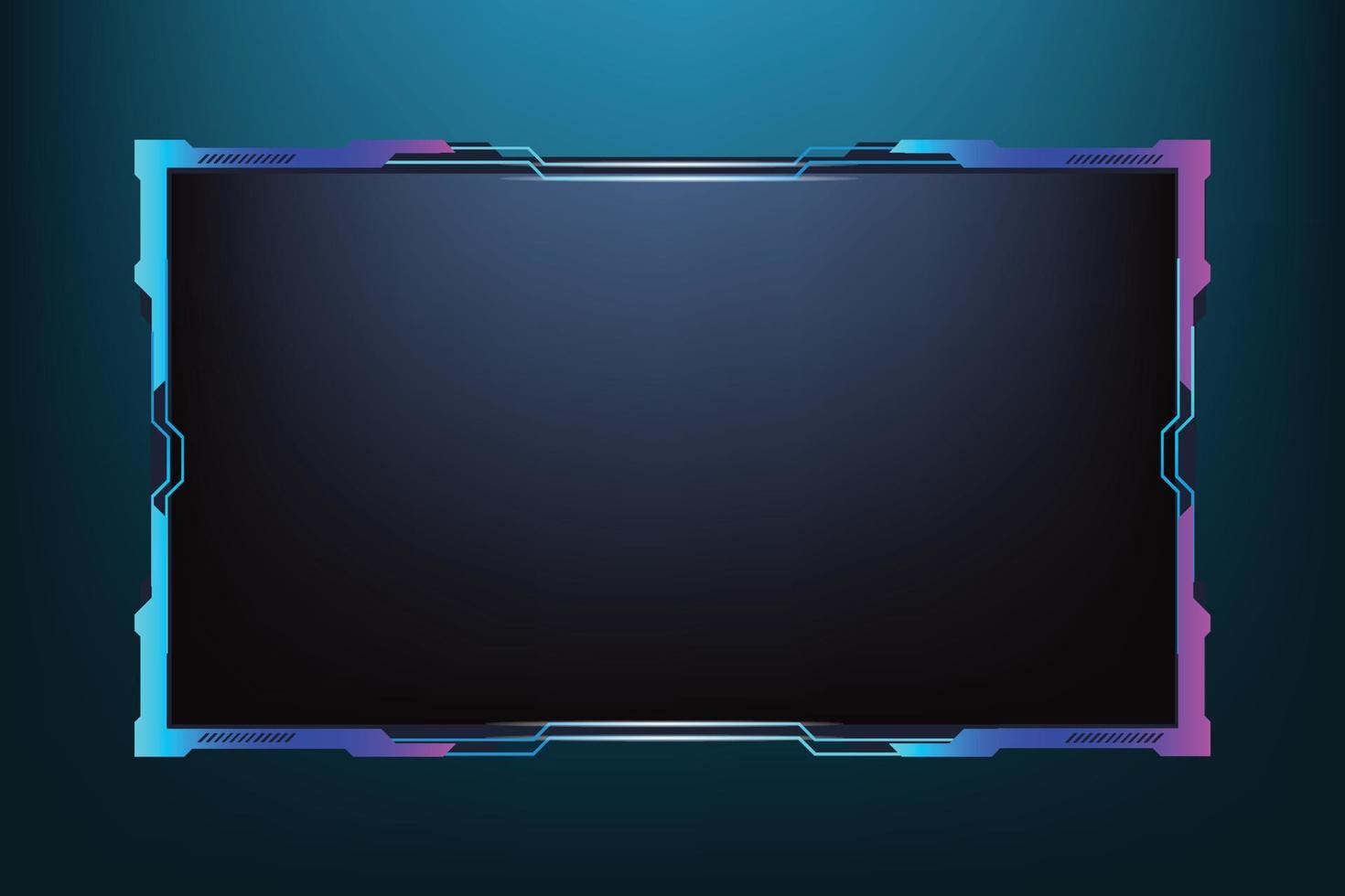 Colorful screen overlay frame design with purple and blue colors. Futuristic gaming overlay decoration for online gamers. Modern gaming broadcast screen interface vector on a dark background.