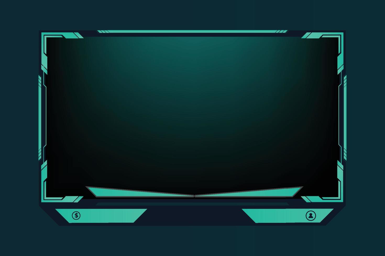 Futuristic gaming overlay vector for screen panels with colorful buttons. Live streaming overlay decoration for online gamers. Green Live stream overlay design with offline screen section.