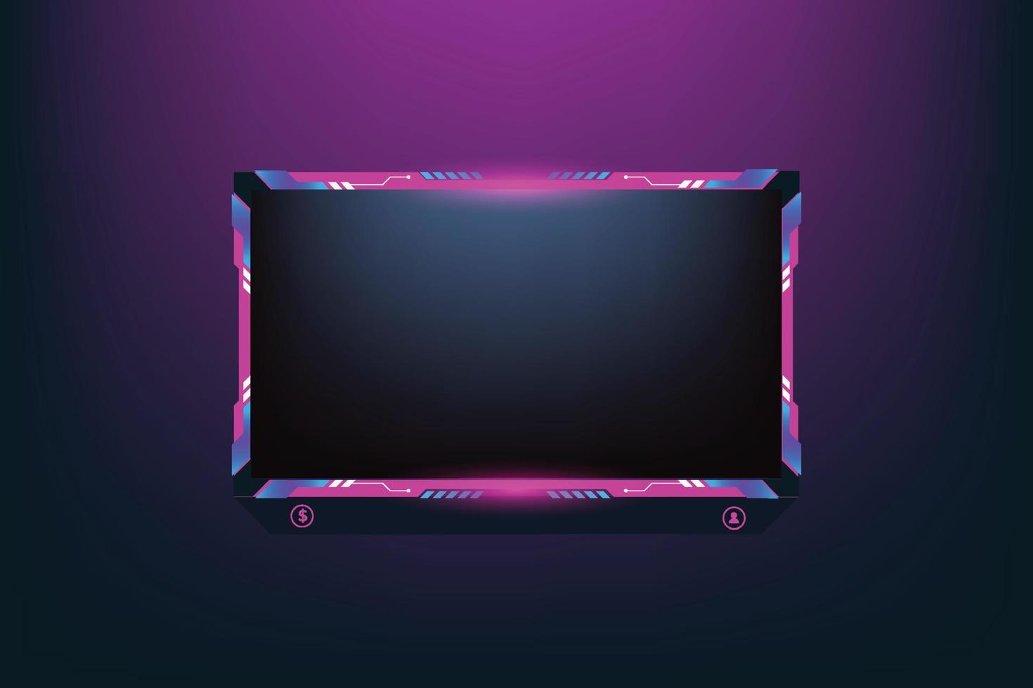 Girly screen overlay vector with pink and dark colors. Gaming screen panel design with abstract shapes for the broadcast system. Digital streaming overlay panel with girly color light effects.