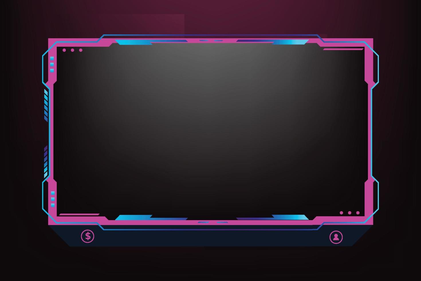 Live broadcast gaming overlay decoration with abstract shapes. Girly live streaming overlay design with buttons and screen panels. Live streaming overlay design with pink and dark colors. vector