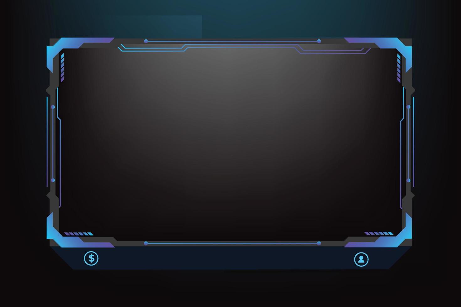 Live streaming screen panel decoration with blue and dark colors. Online gaming overlay with buttons. Abstract gaming overlay design with futuristic style and an offline screen. Digital gaming overlay vector