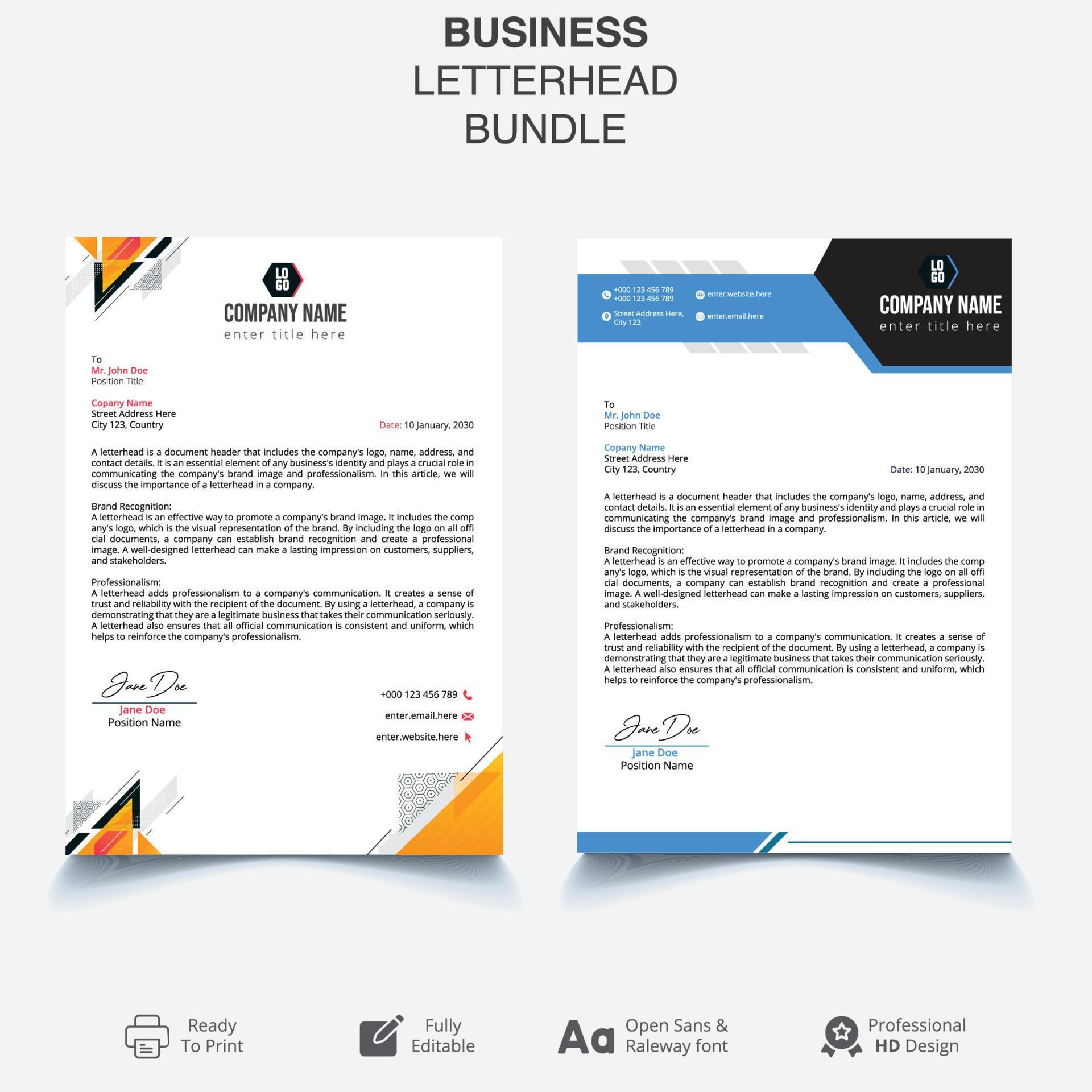 corporate modern letterhead design template with yellow, blue color