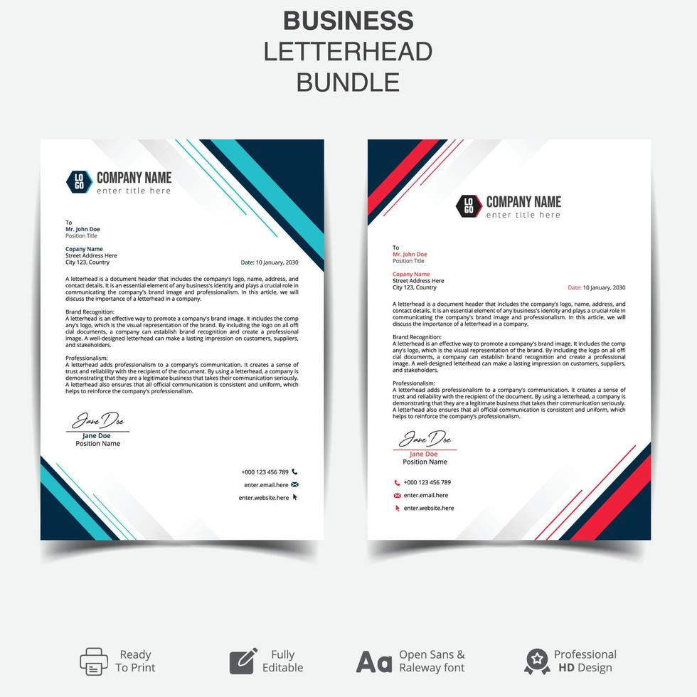 A4 size Minimal Letterhead Design, 2 Colors Business letterhead Design. Corporate modern letterhead design template. vector
