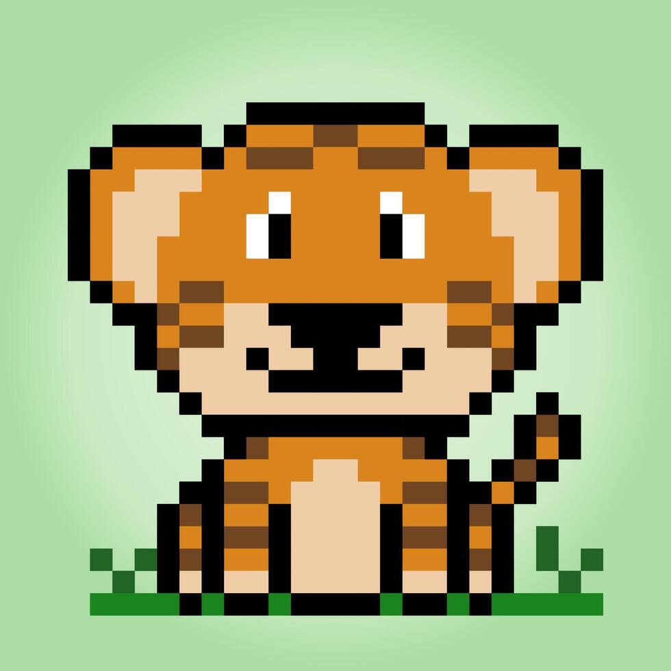 8 bit pixel a tiger. Animals for game assets and cross stitch patterns in vector illustrations.