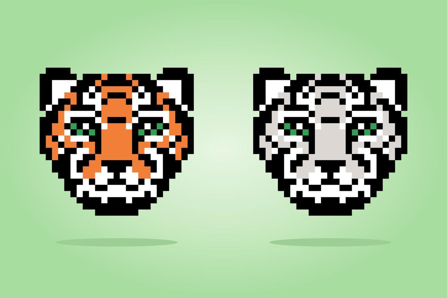 8 bit pixel a tiger head. Animals for game assets and cross stitch patterns in vector illustrations.