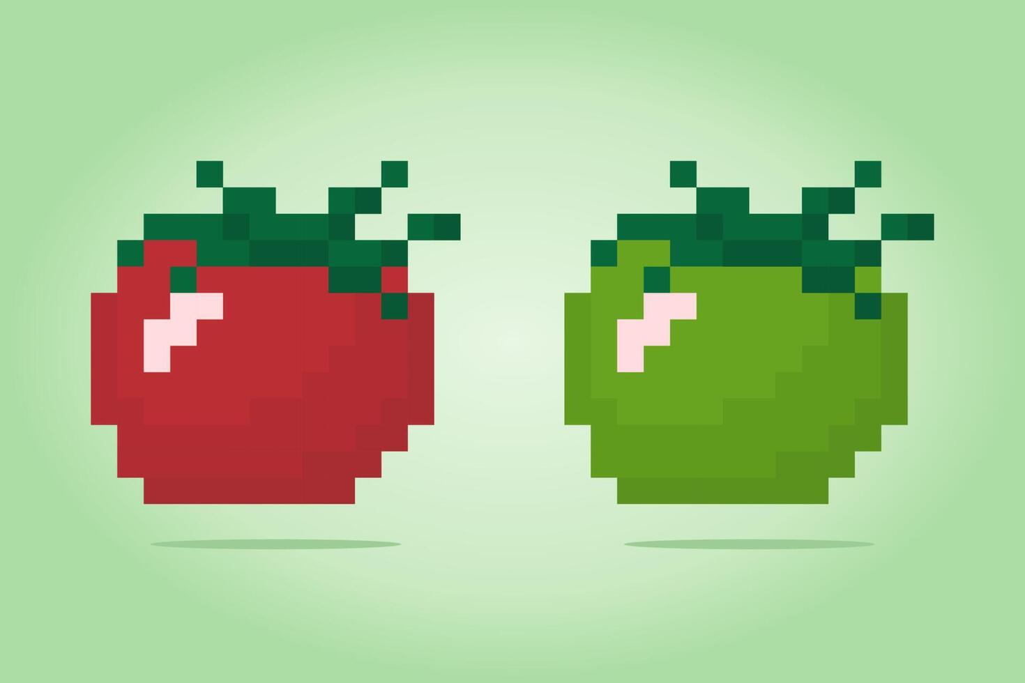 8 bit pixel tomato. Vegetables in vector illustrations for game assets and cross stitch patterns.