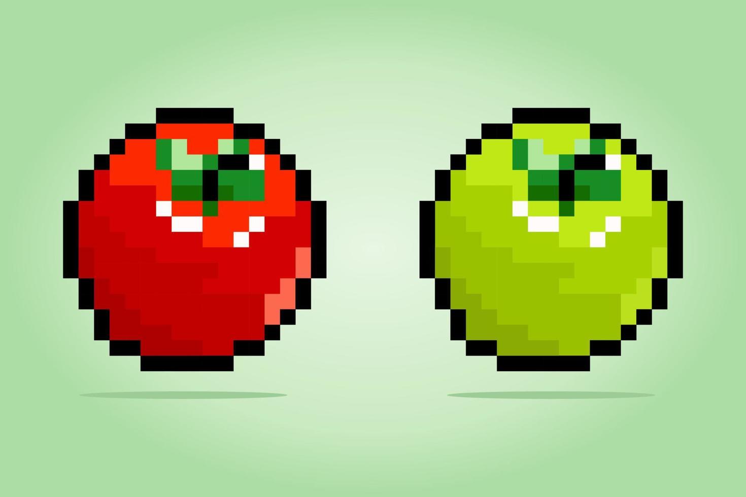 8 bit pixel tomato. Vegetables in vector illustrations for game assets and cross stitch patterns.