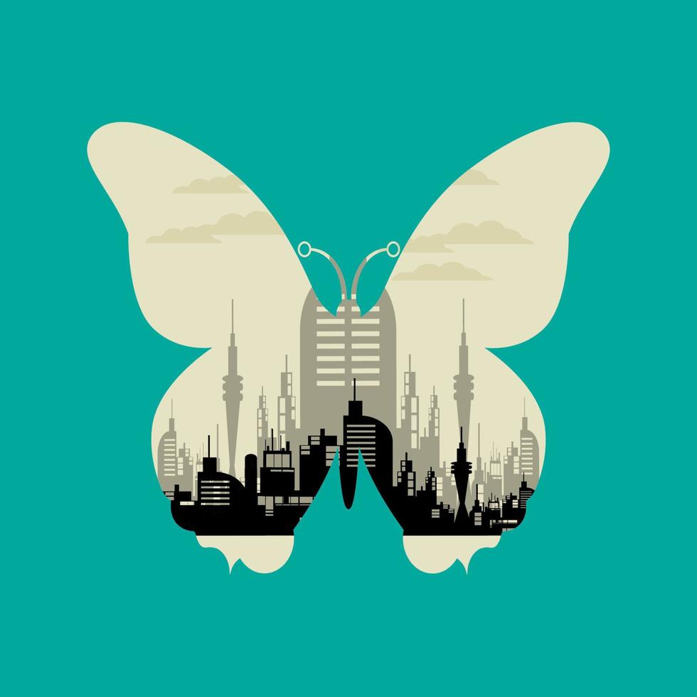 illustration about A butterfly with design city in bottom vector